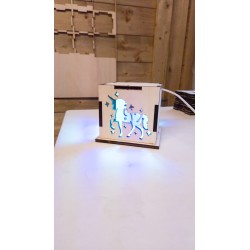 Kit  Licorne - lampe cube en bois à monter - dessin Licorne
