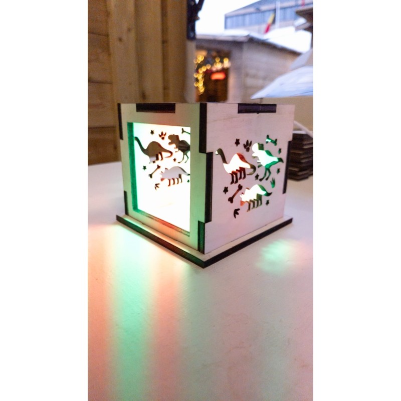 Kit  Dinosaure - lampe cube en bois à monter - dessin dinosaure