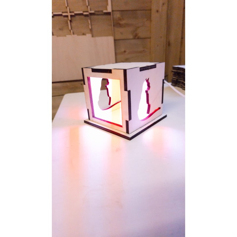 Kit Chat - lampe cube en bois à monter - dessin Chat