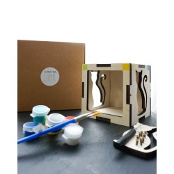 Kit lampe cube en bois à monter - dessin chat